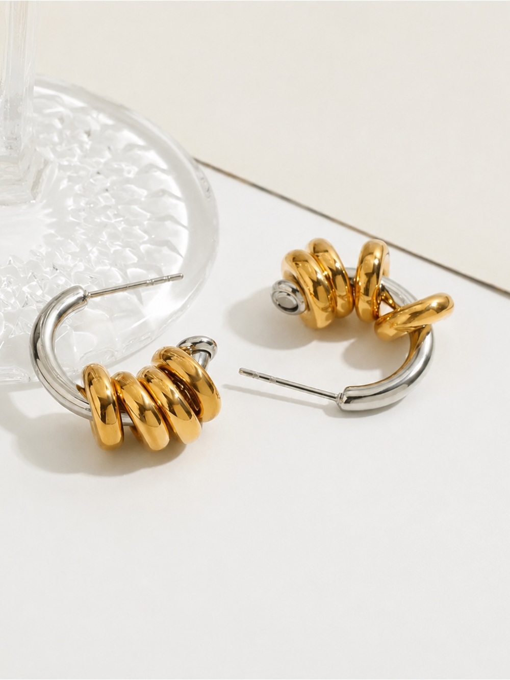 Two Tone Gold-Plated Coil Hoop Earrings | Stainless Steel